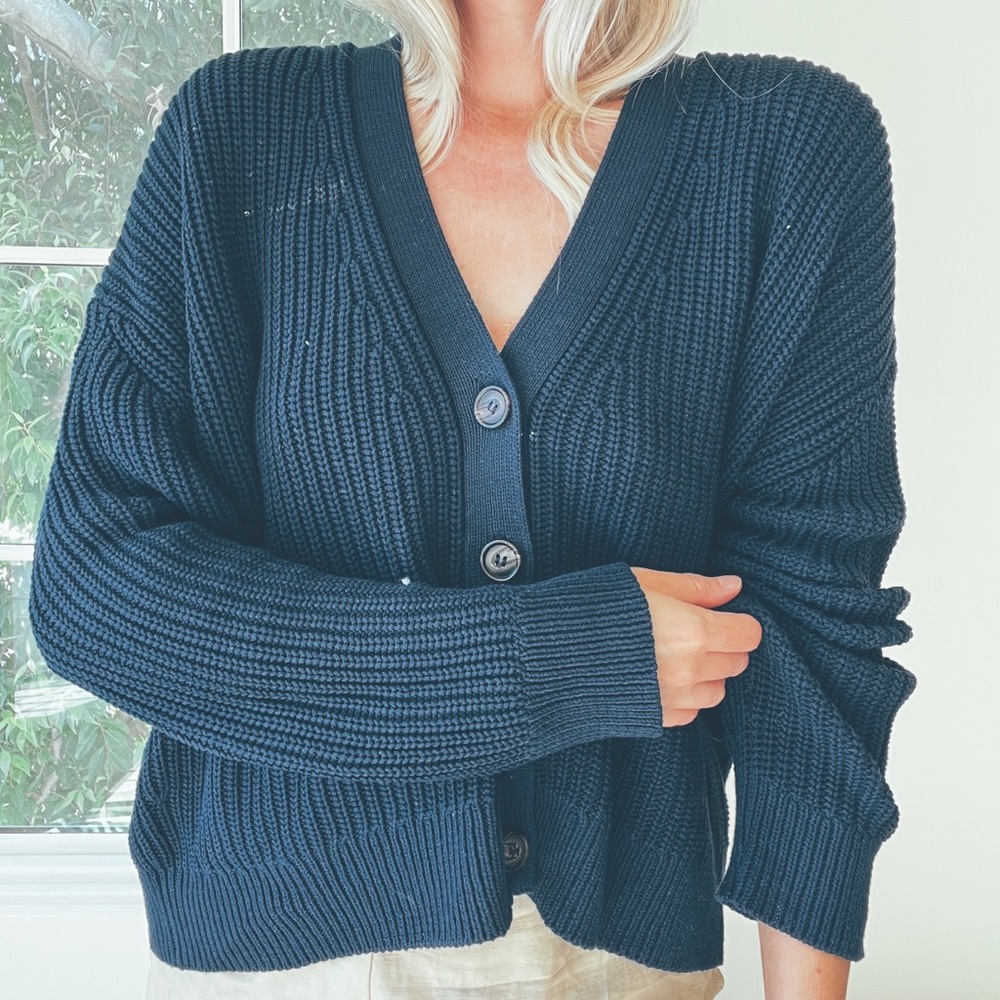 Jenni Kayne Cropped Cotton Cardigan Navy